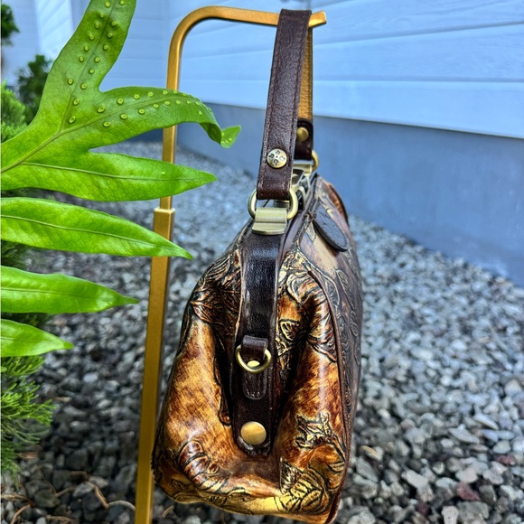 Patricia Nash Vintage Tooled Leather Doctor Bag Burnished Floral Frame Satchel - Picture 4 of 13
